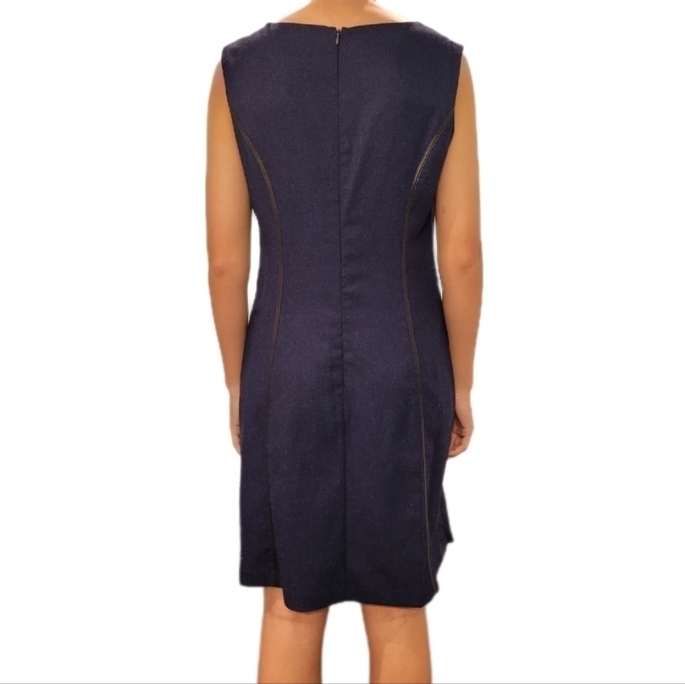 Andrew Marc Women's blue tweed sleeveless sheath dress w/ black detailing size 8 - Picture 2 of 10